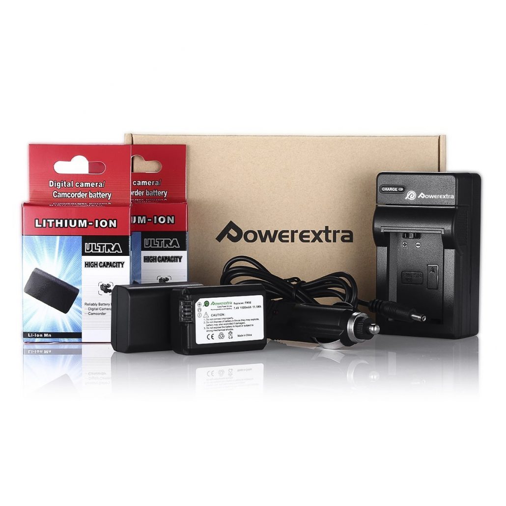 Powerextra 2 Pack Replacement Sony NPFW50 Battery and Travel Charger