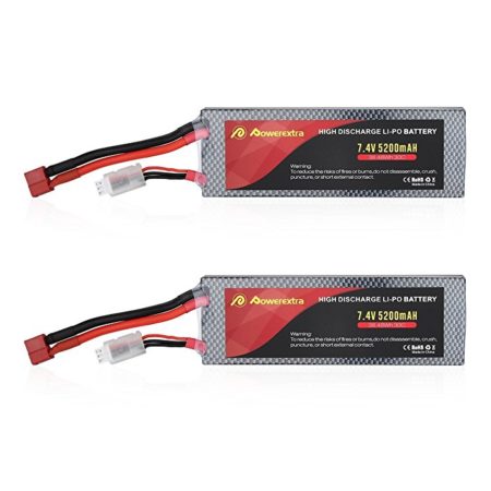 Powerextra 2 Pack 7.4V 2S Lipo Battery 5200mAh 30C Lipo Battery with Dean-Style T Connector for RC Quadcopter Drone and FPV Li-Po Battery