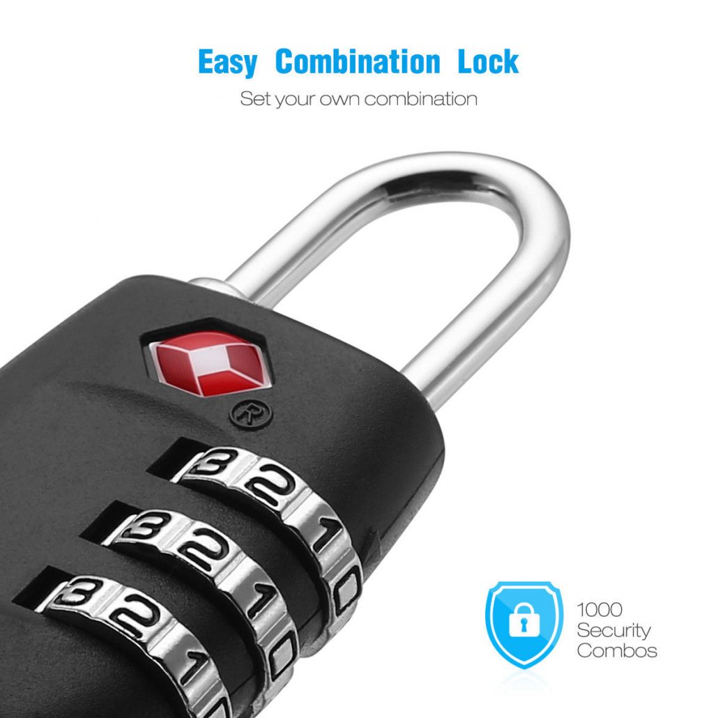 Approved 3 Digit Combination Black Lock Travel Luggage Suitcase Padlock