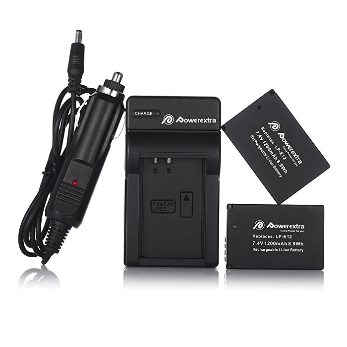 2 Pack Canon LP-E12 Li-ion Battery and Charger for Canon LP-E12