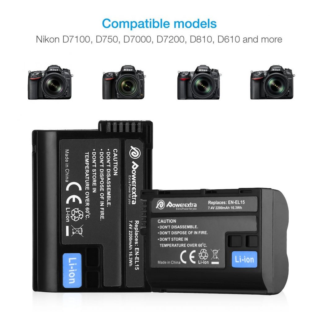 Powerextra 2 Pack Replacement Nikon ENEL15 batteries and Dual USB