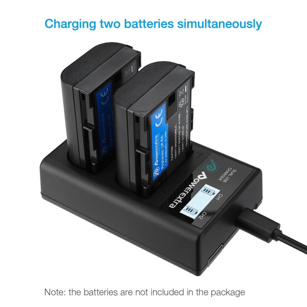 Powerextra Dual Battery Charger With USB LCD Display for Canon LPE6