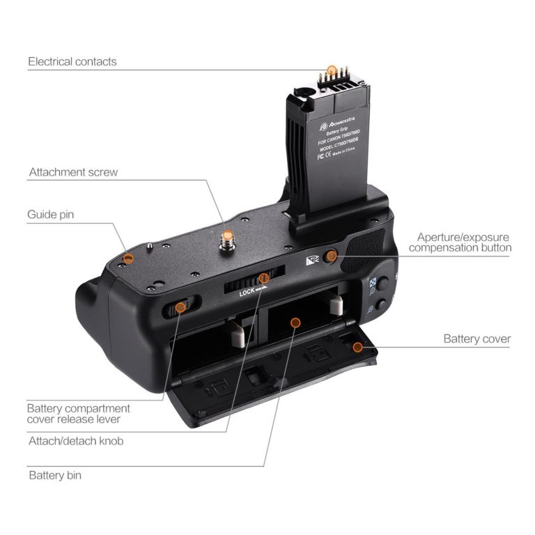 Powerextra BGE18 Battery Grip for Canon EOS 750D/Rebel T6i, 760D/Rebel