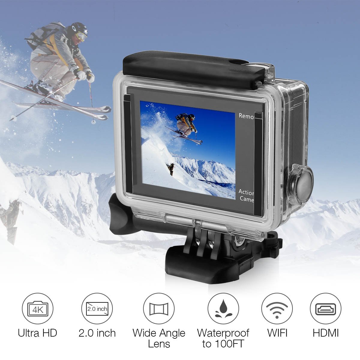  Modern-Depo Cámara de acción deportiva 4K 60FPS 1080P  impermeable Ultra HD Control remoto pantalla táctil 170 ° gran angular  videocámara : Electrónica