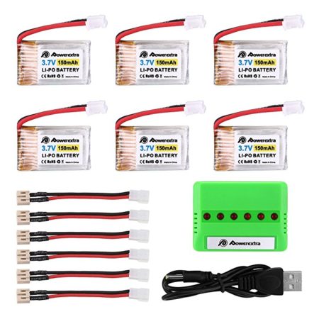 Powerextra 6Pcs 3.7 V 150mAh LiPo Battery and Charger Combo