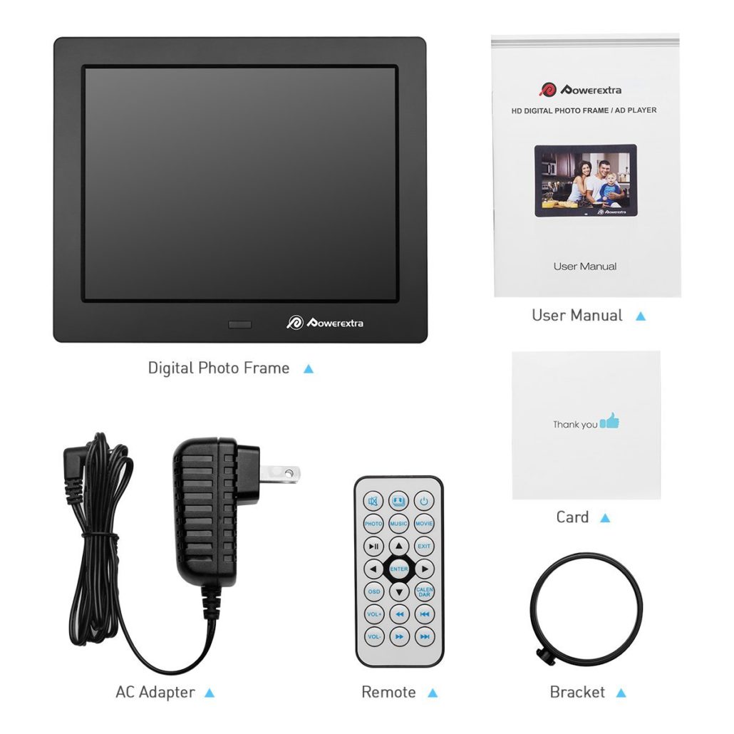 Powerextra Digital Photo Frame 8 Inches with Remote Control, Calendar
