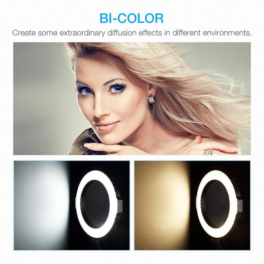 LED Ring Light, Powerextra 18 Inches 40W 320 Beads BiColor Dimmable SMD Halo Light Kit