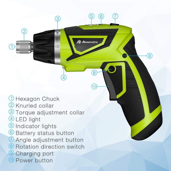 Powerextra 3.6V Rechargeable Cordless 6+1 Torque Screwdriver with 30pcs