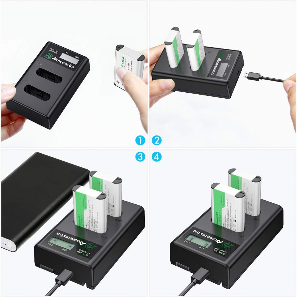 Powerextra 2 Pack Replacement Sony NPBX1 Battery With Smart LCD Display Dual USB Charger For