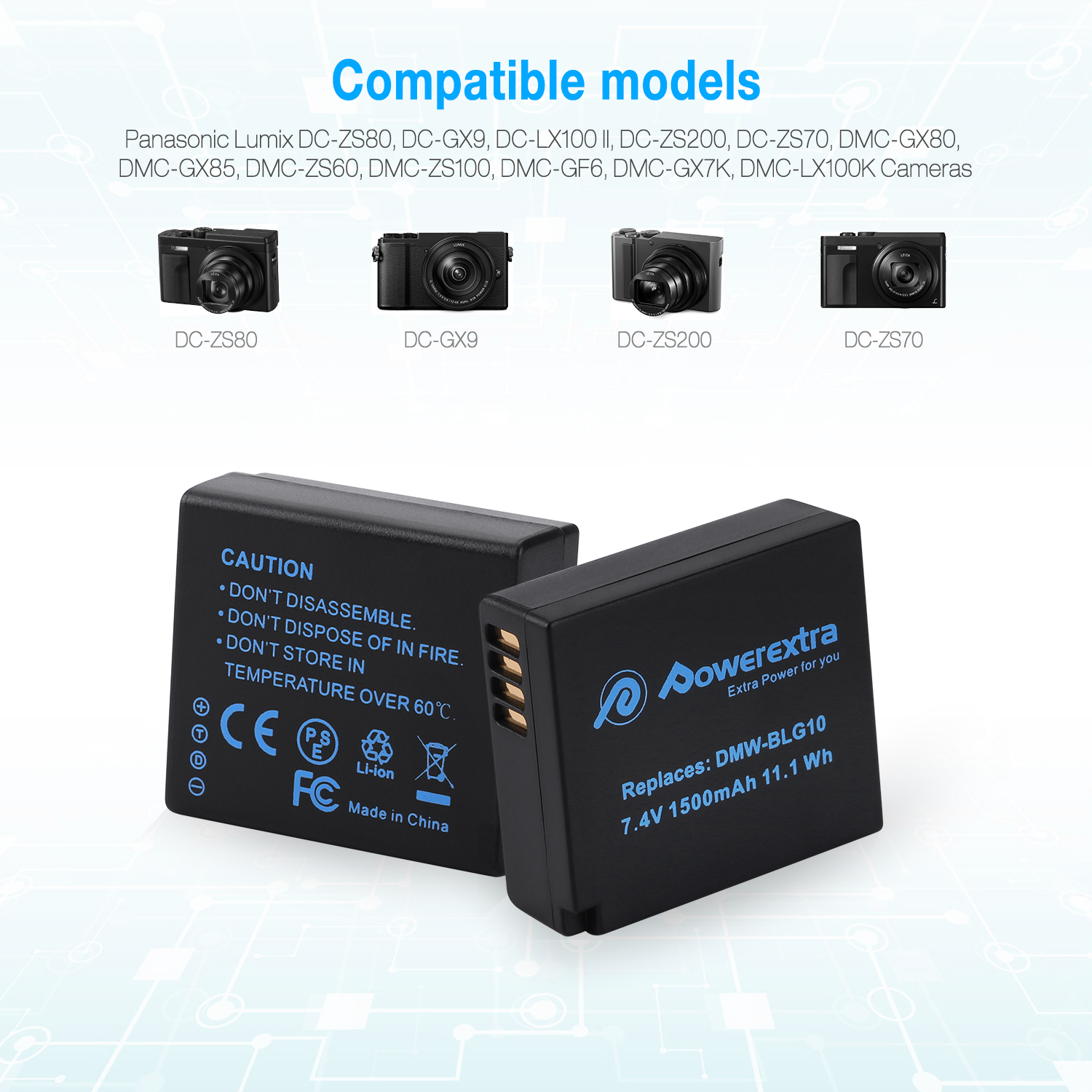 Batterie Baxxtar DMW-BLG10E 1000mAh - Compatible Panasonic Lumix GX9, G100, TZ202, Leica C-LUX, Etc.