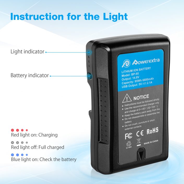 Powerextra 95Wh(6600mAh) V Mount/VLock Battery with Dtap Output